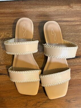 Joie Size 8 Beige Double-Strap Slide Sandals with Contrast Stitching